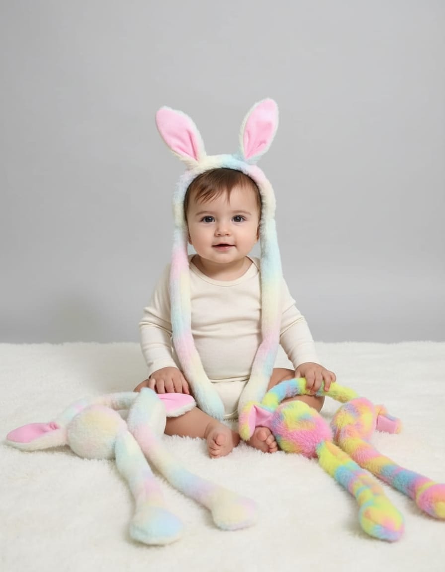 Earmuff Headband, Winter Ear Warmer with Sound Effects, Cute Rabbit Design for Kids Girls Boys, Pink and Blue, Soft Cozy for Cold Weather Outdoor Activities sat 12